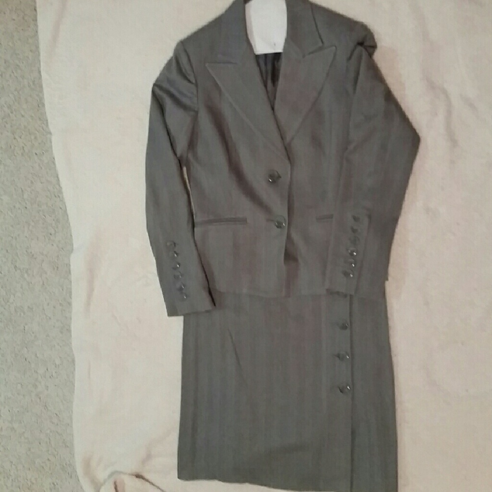 Nine West Gray Pinstripe Blazer and Skirt Suit
